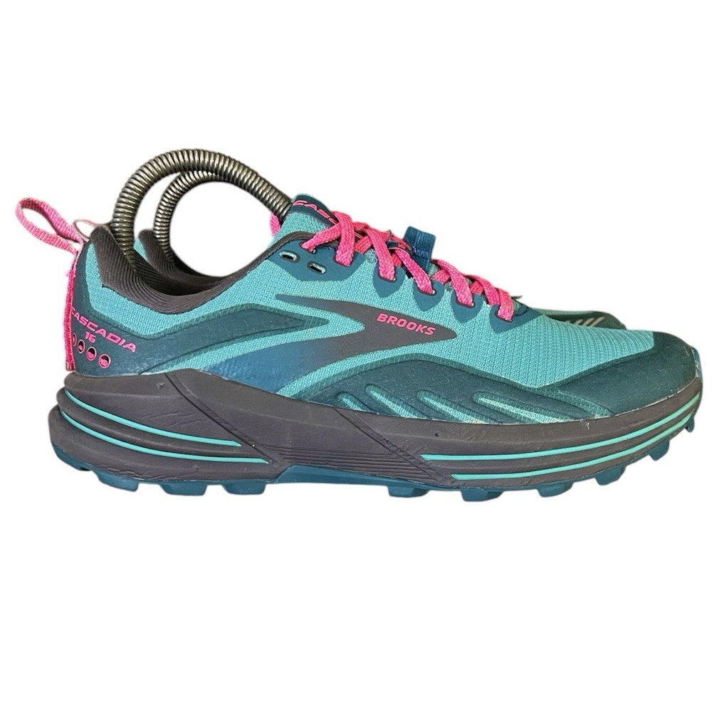 Brooks Cascadia 16 Womens Trail Running Shoes Size 7 B Teal Blue Pink Sneakers
